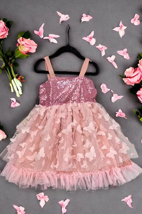 Pink Butterfly sequin Dress