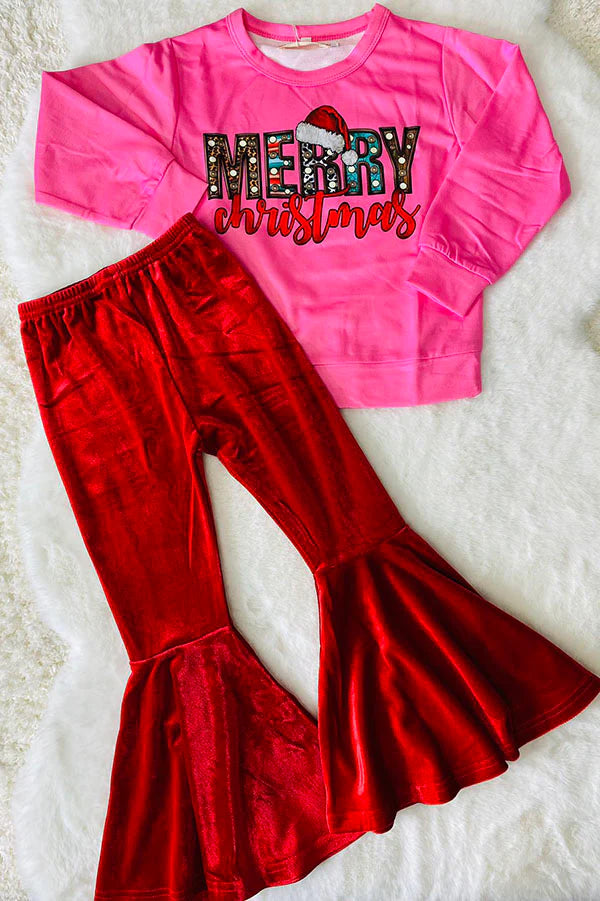 "Merry Christmas" Shirt w/ Red velvet pants