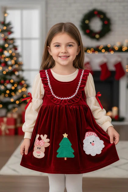 Red Santa Dress w/ Crème shirt