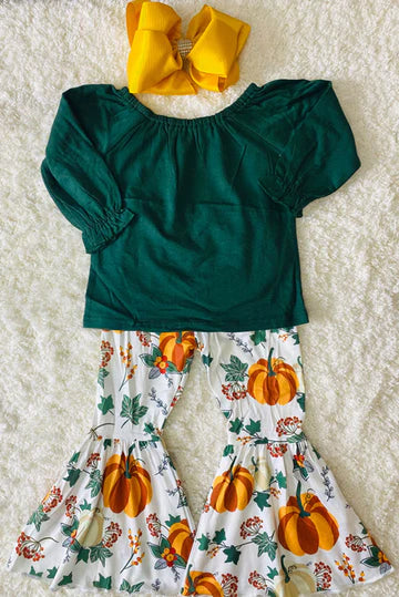 Green Ruffle with Pumpkin Pants