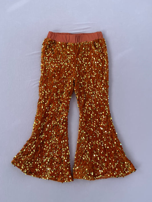 Orange sequin bell bottoms