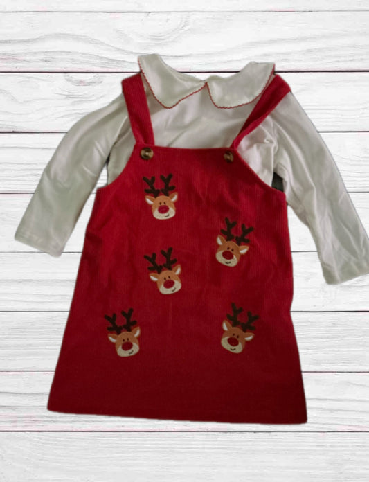 Red Reindeer Dress w/ White Top