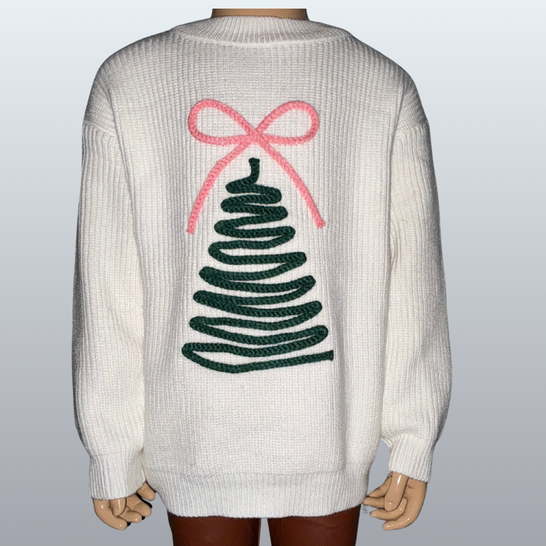 White Knitted Christmas Tree Sweater